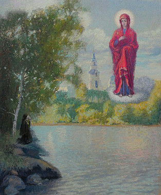 Картина Явление Пресвятой Богородицы монаху на Валааме, 70*50 см, к.п., худ.Ю.Блинова (769), 11403