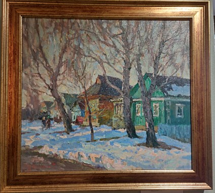 Картина Вечер в деревне, 45*50 см, х.м., худ. С.В.Небесихин (769),УТ478