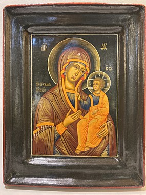 11306 Икона писаная БМ Иверская,на старой доске,22х28 (030)