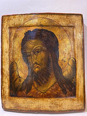 6198 Икона писаная Иоанн Предтеча,оплечный,на старой доске,27х31 (030)