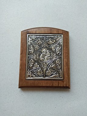 Икона БМ Неопалимая Купина, металогальваника, на подставке, серебрение, бук, 8*10 (814), 7141