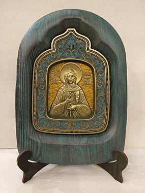 Икона композитная (воск+металл) Ксения Блаженная, арочная в деревяной раме 17*23 (787),4298