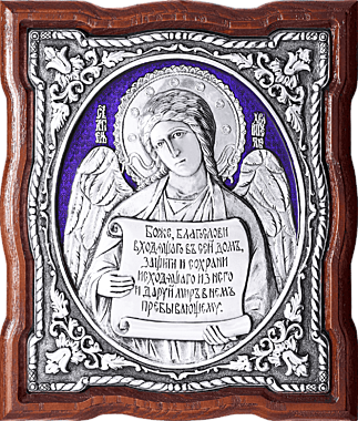 Икона металлогальваника Ангел Хранитель со свитком 15*18, эмаль (071), 6190/94.3
