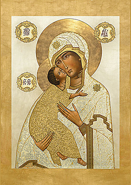 Икона печать по левкасу БМ Умиление Псково-Печерская (113), 9497/БУ-67