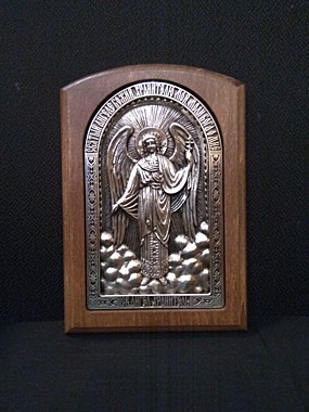 Икона Ангел Хранитель с молитвой, металогальваника, на подставке, серебрение, бук, 11*16 (814), 7154